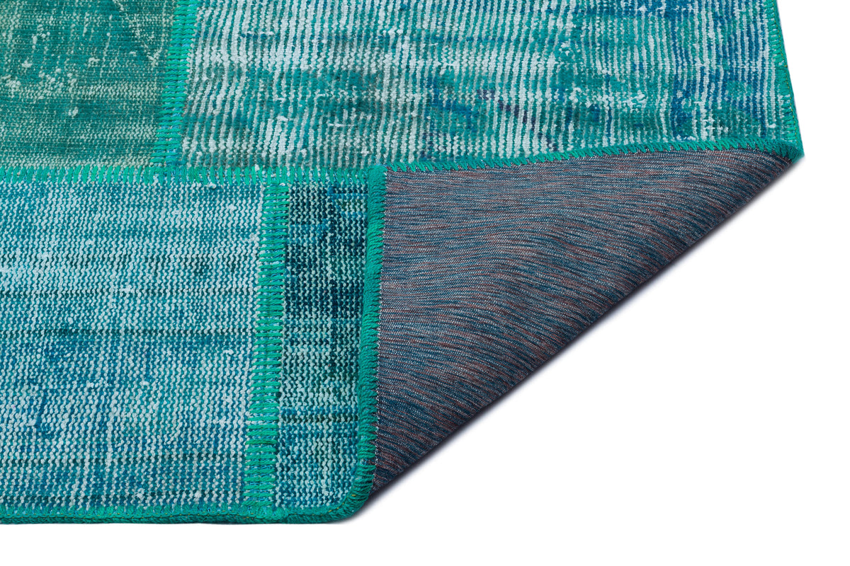 Kilva Turkuaz ve Mavi Patchwork Desenli El Dokuma Halı 158x230 cm – detay görünümü