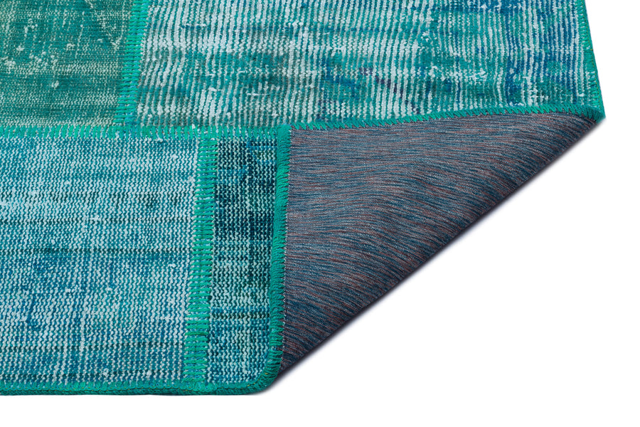 Kilva Turkuaz ve Mavi Patchwork Desenli El Dokuma Halı 158x230 cm – detay görünümü