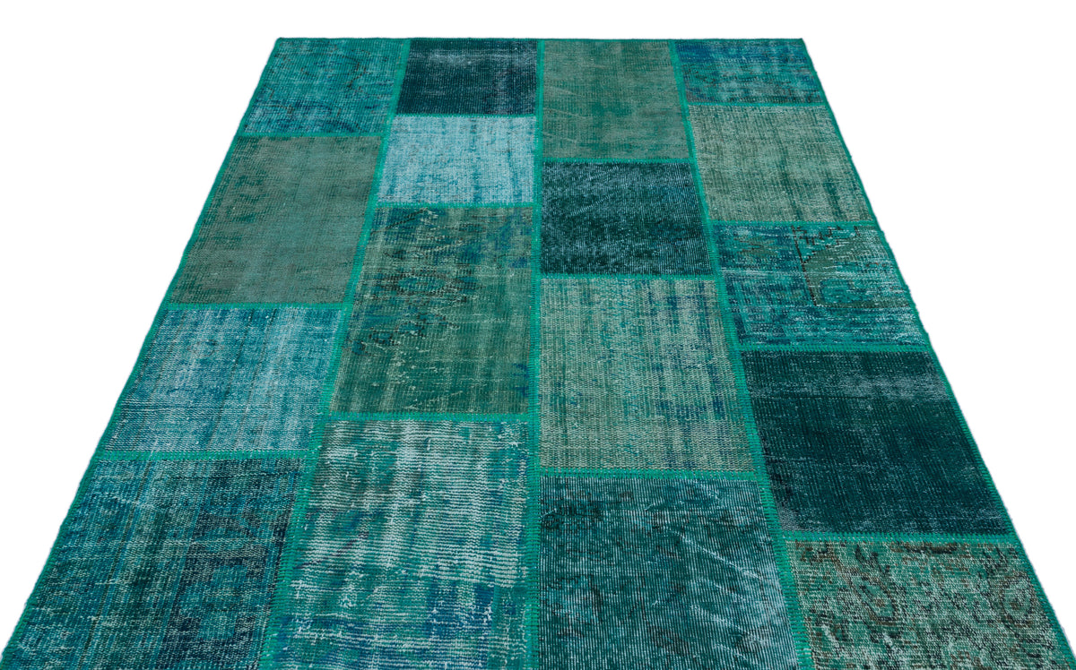 Kilva Turkuaz ve Mavi Patchwork Desenli El Dokuma Halı 158x230 cm – detay görünümü