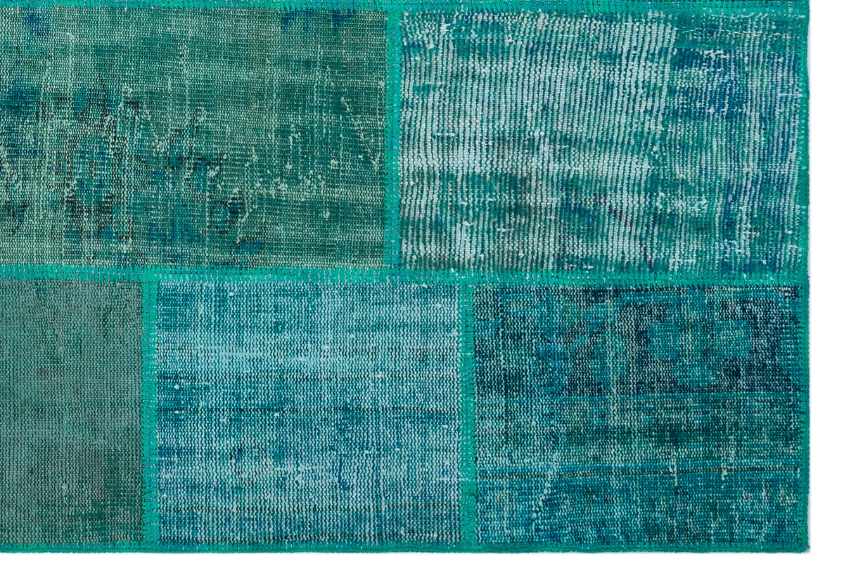 Kilva Turkuaz ve Mavi Patchwork Desenli El Dokuma Halı 158x230 cm – detay görünümü