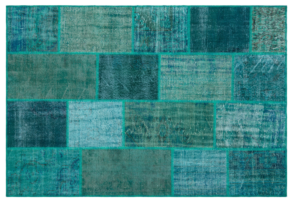 Kilva Turkuaz ve Mavi Patchwork Desenli El Dokuma Halı 158x230 cm