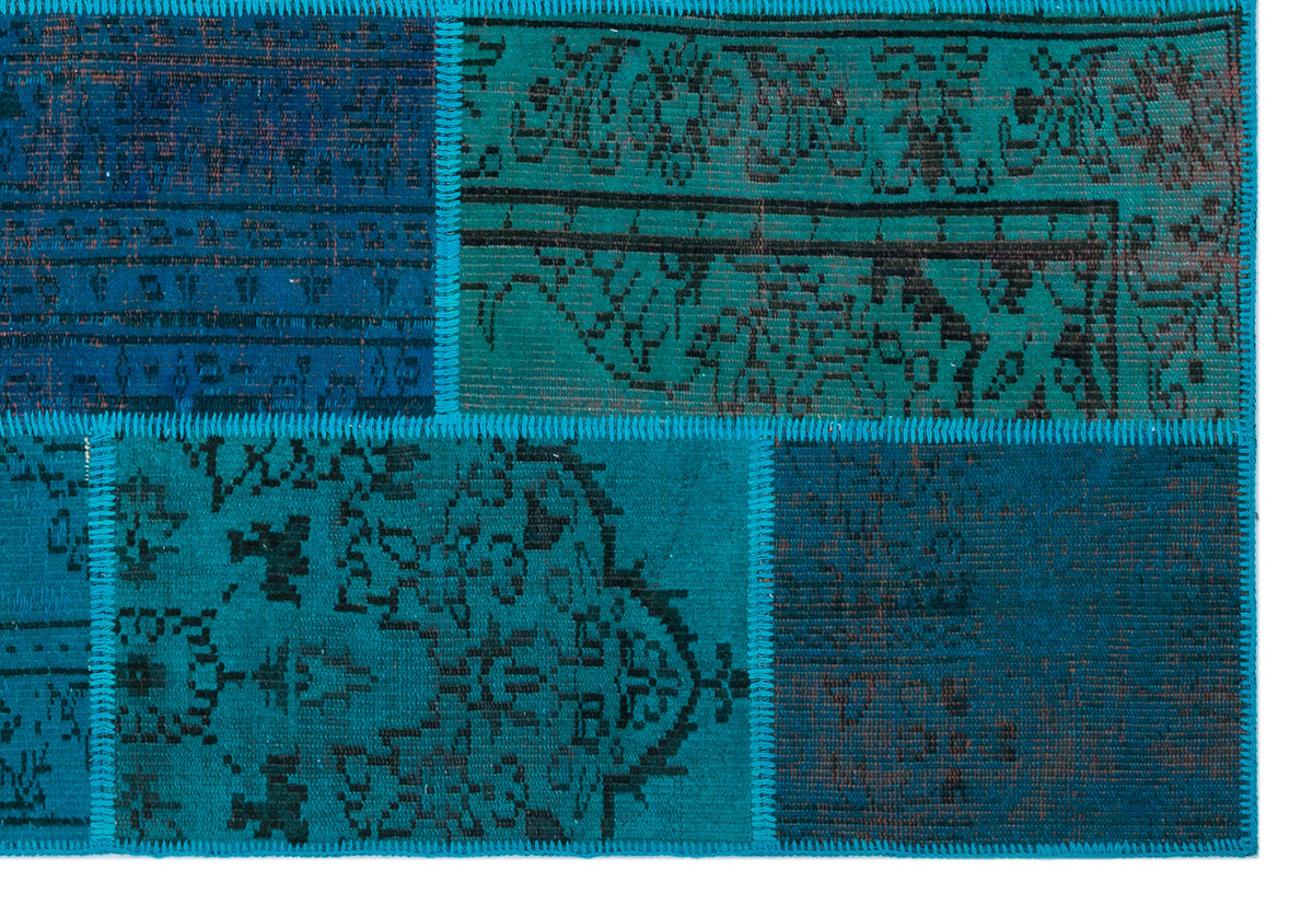 Kilva Turkuaz ve Lacivert Patchwork Desenli El Dokuma Halı 158x232 cm – detay görünümü
