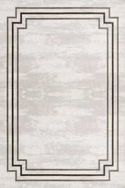 Beyaz Ekru Bordürlü Minimalist Halı - Yıkanabilir - Kaymaz Taban - Pati Dostu
