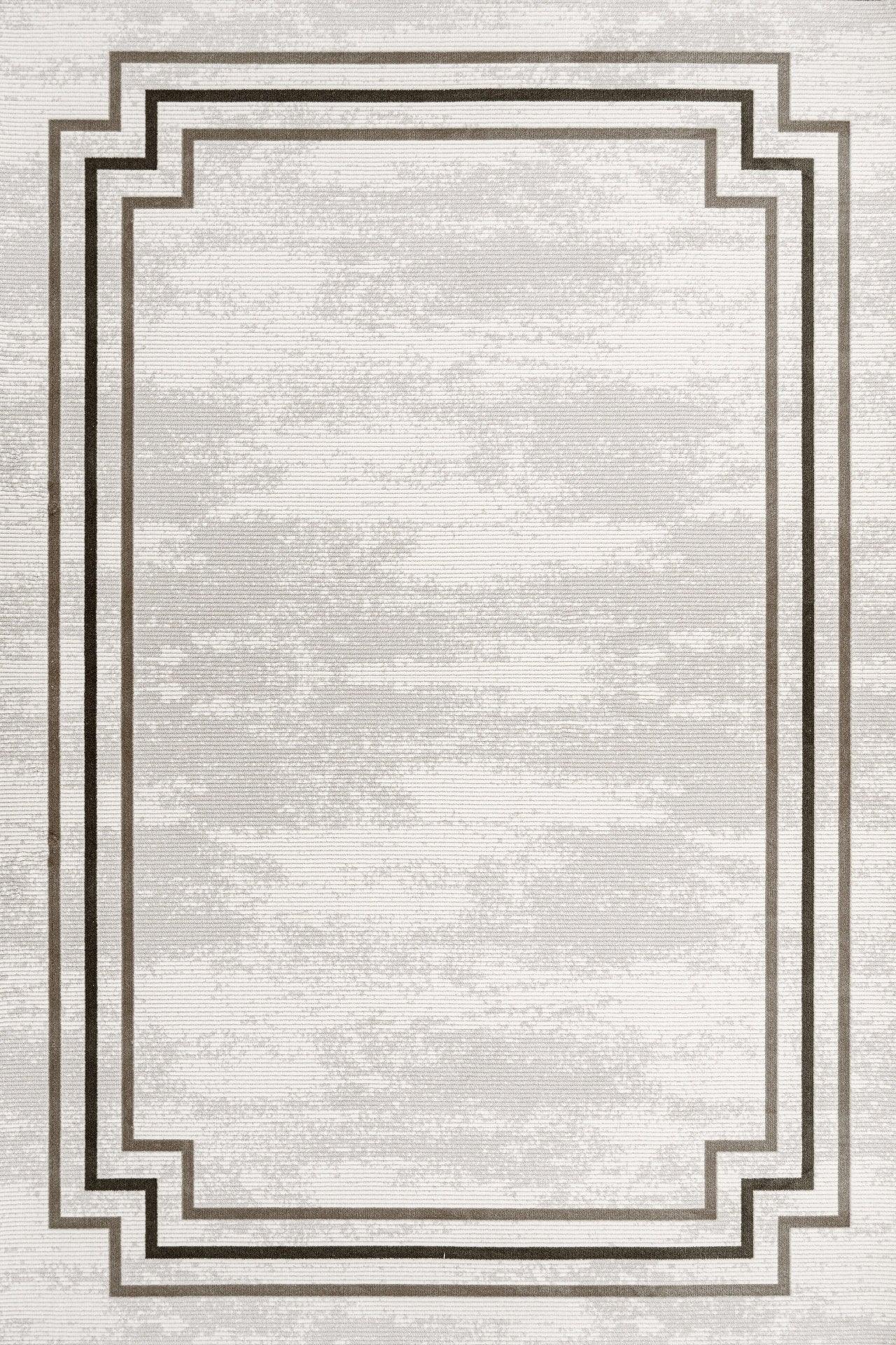 Beyaz Ekru Bordürlü Minimalist Halı - Yıkanabilir - Kaymaz Taban - Pati Dostu