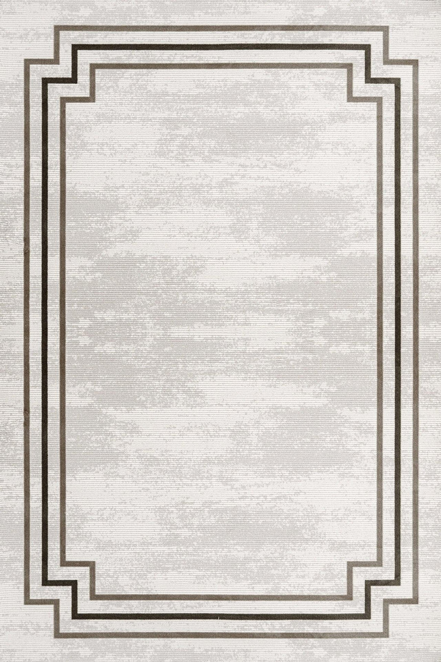 Beyaz Ekru Bordürlü Minimalist Halı - Yıkanabilir - Kaymaz Taban - Pati Dostu
