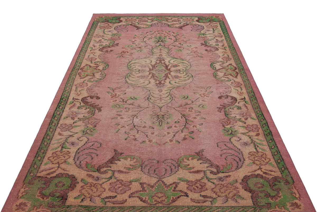 Tirena Pembe ve Yeşil Çiçek Desenli El Dokuma Halı 162x274 cm – detay görünümü