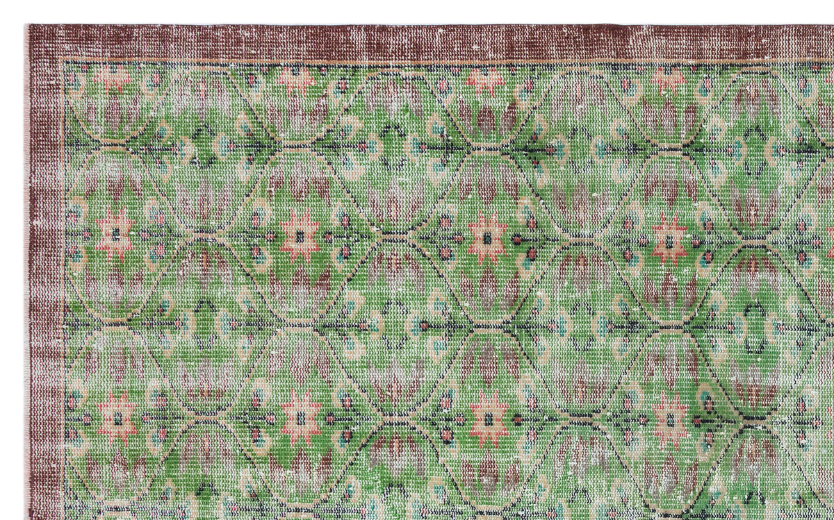 Tirena Yeşil ve Bordo Geometrik Desenli El Dokuma Halı 165x269 cm – detay görünümü
