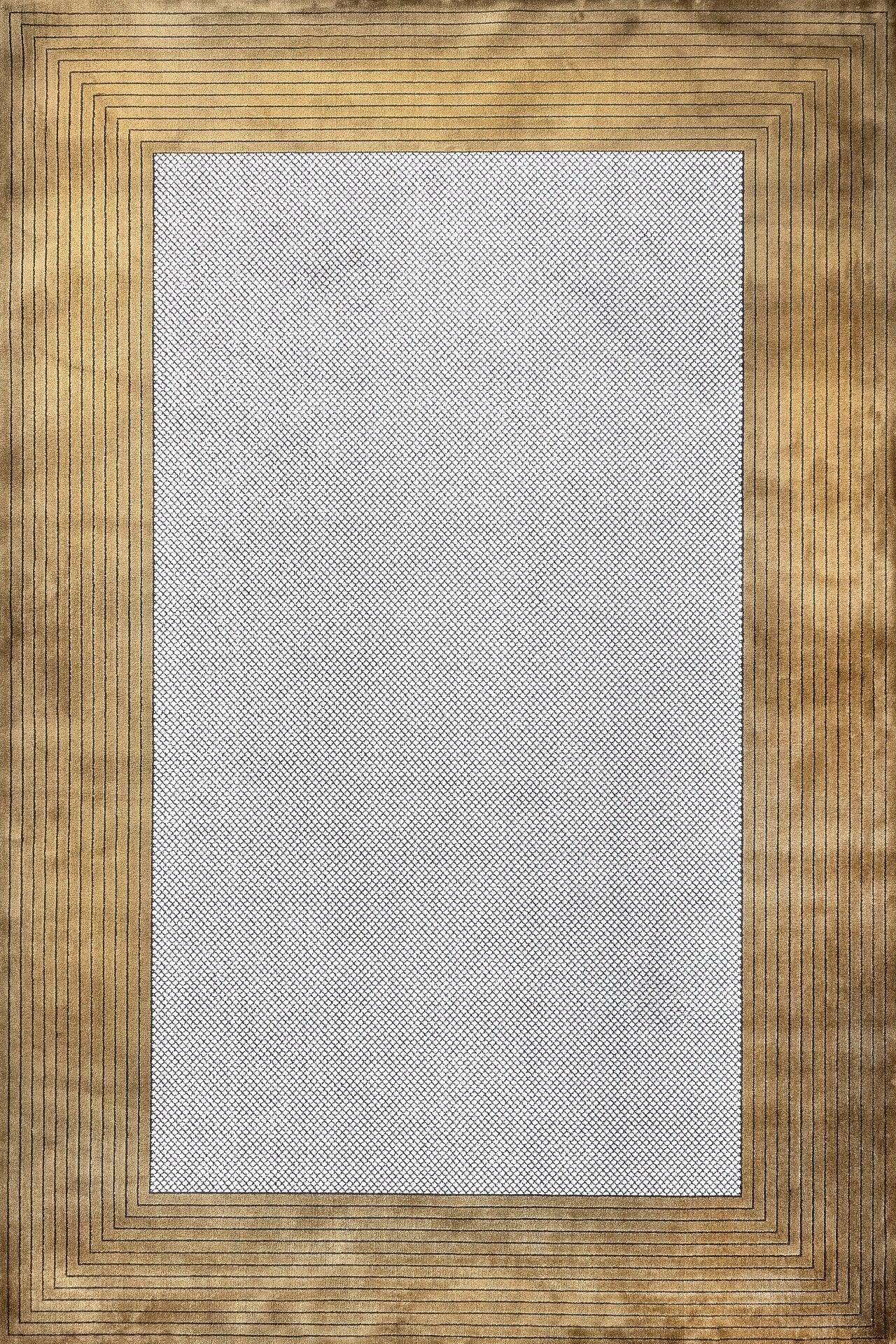 Beyaz Gold Bordürlü Minimalist Halı - Yıkanabilir - Kaymaz Taban - Pati Dostu
