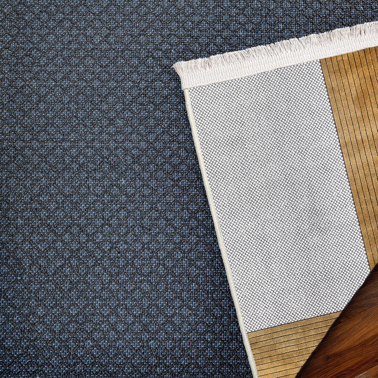 Beyaz Gold Bordürlü Minimalist Halı - Yıkanabilir - Kaymaz Taban - Pati Dostu