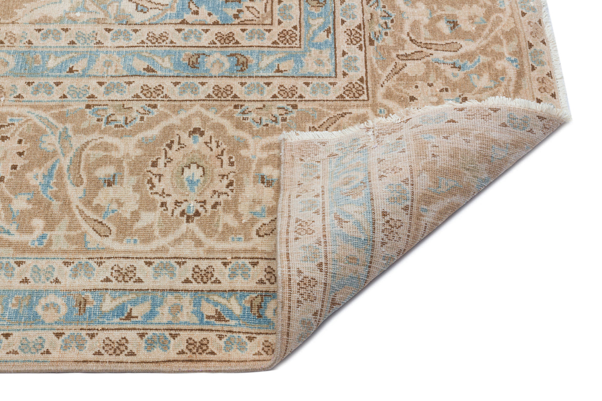 Navyel Bej ve Mavi Madalyon Desenli El Dokuma Halı 290x382 cm – detay görünümü