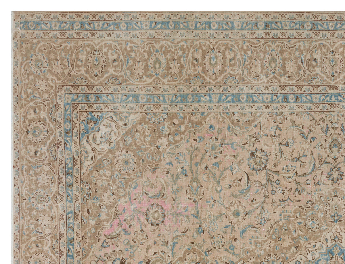 Navyel Bej ve Mavi Madalyon Desenli El Dokuma Halı 290x382 cm – detay görünümü