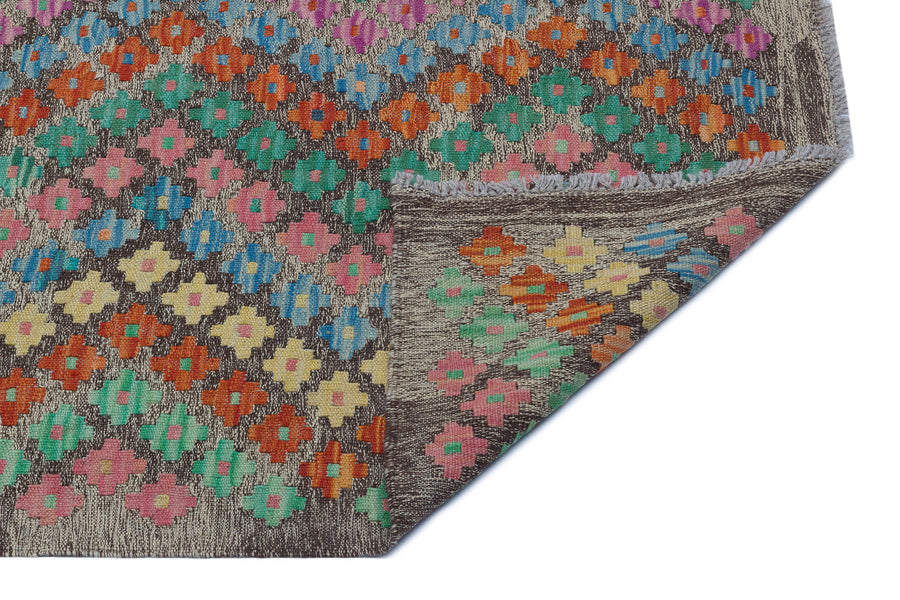 Virera Gri ve Çok Renkli Geometrik Desenli El Dokuma Halı 151x203 cm – detay görünümü