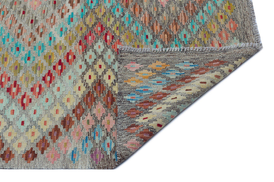 Virera Gri ve Çok Renkli Geometrik Desenli El Dokuma Halı 180x250 cm – detay görünümü