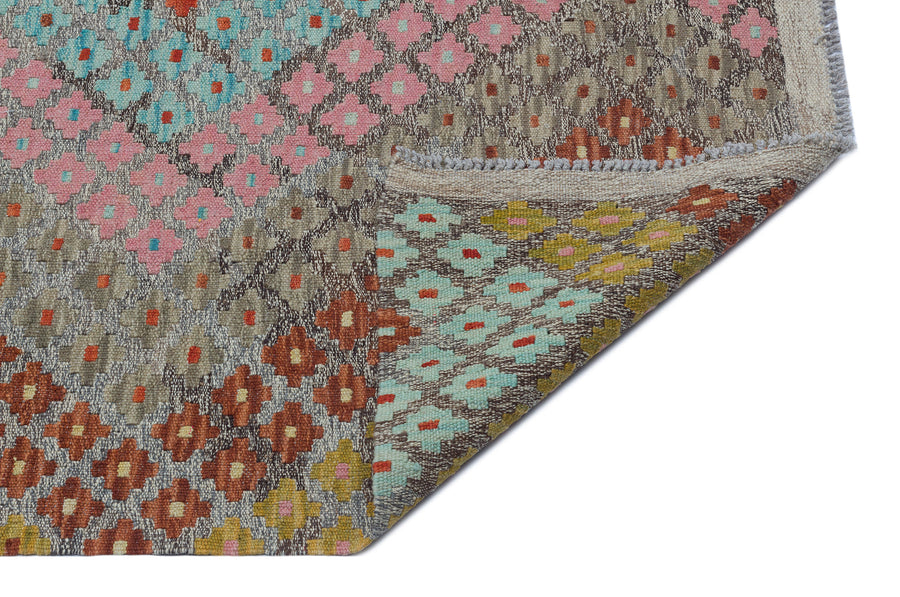 Virera Gri ve Çok Renkli Geometrik Desenli El Dokuma Halı 184x242 cm – detay görünümü