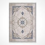 Cream Blue Classic Medallion Living Room Rug - Acrylic Machine Woven