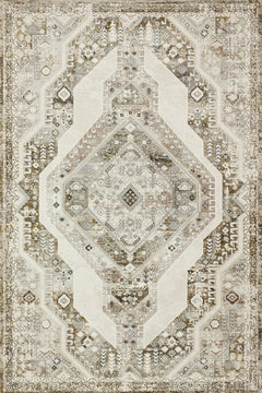 Bej Göbekli Modern Etnik Desenli Halı  | Makinada Yıkanabilir | Hav Toz Vermez | Leke Tutmayan | Kaymaz Taban | Dijital Makine Baskı | Salon Yolluk Mutfak Halısı