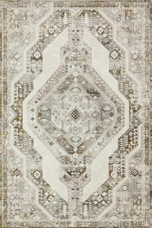 Bej Göbekli Modern Etnik Desenli Halı  | Makinada Yıkanabilir | Hav Toz Vermez | Leke Tutmayan | Kaymaz Taban | Dijital Makine Baskı | Salon Yolluk Mutfak Halısı