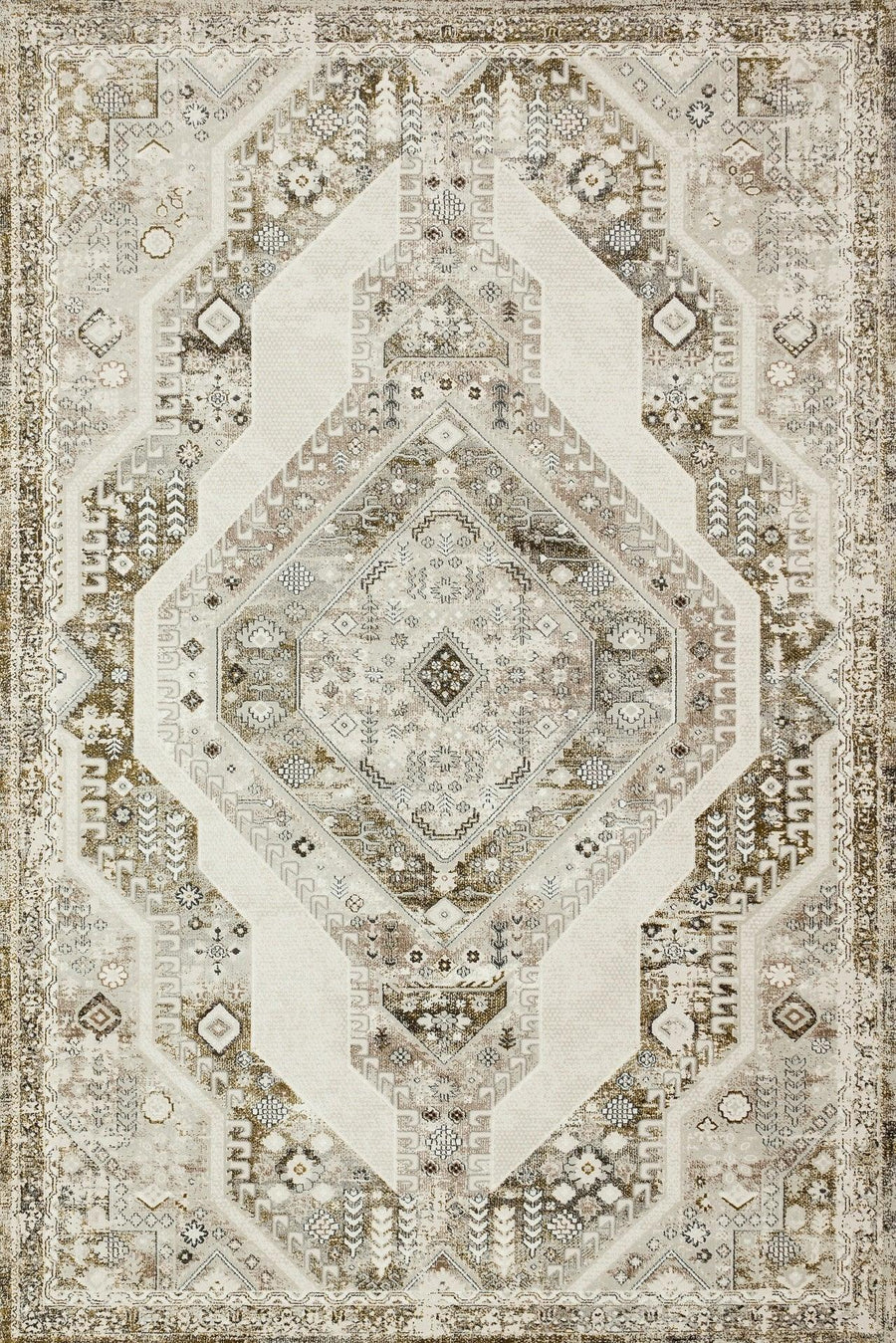 Cream Geometric Area Rug with Grey Accents – in the living room