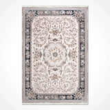 Cream Beige Classic Living Room Rug with Medallion - Acrylic Machine Woven