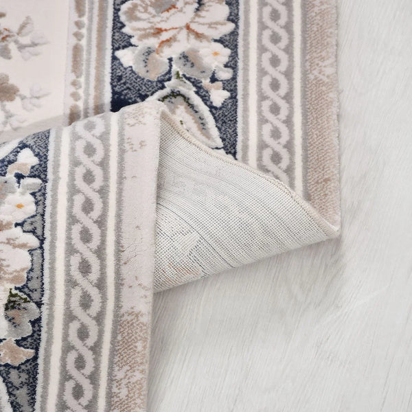 Bej Bordürlü Göbekli Triko Halı - Pati Dostu - Toz Vermez