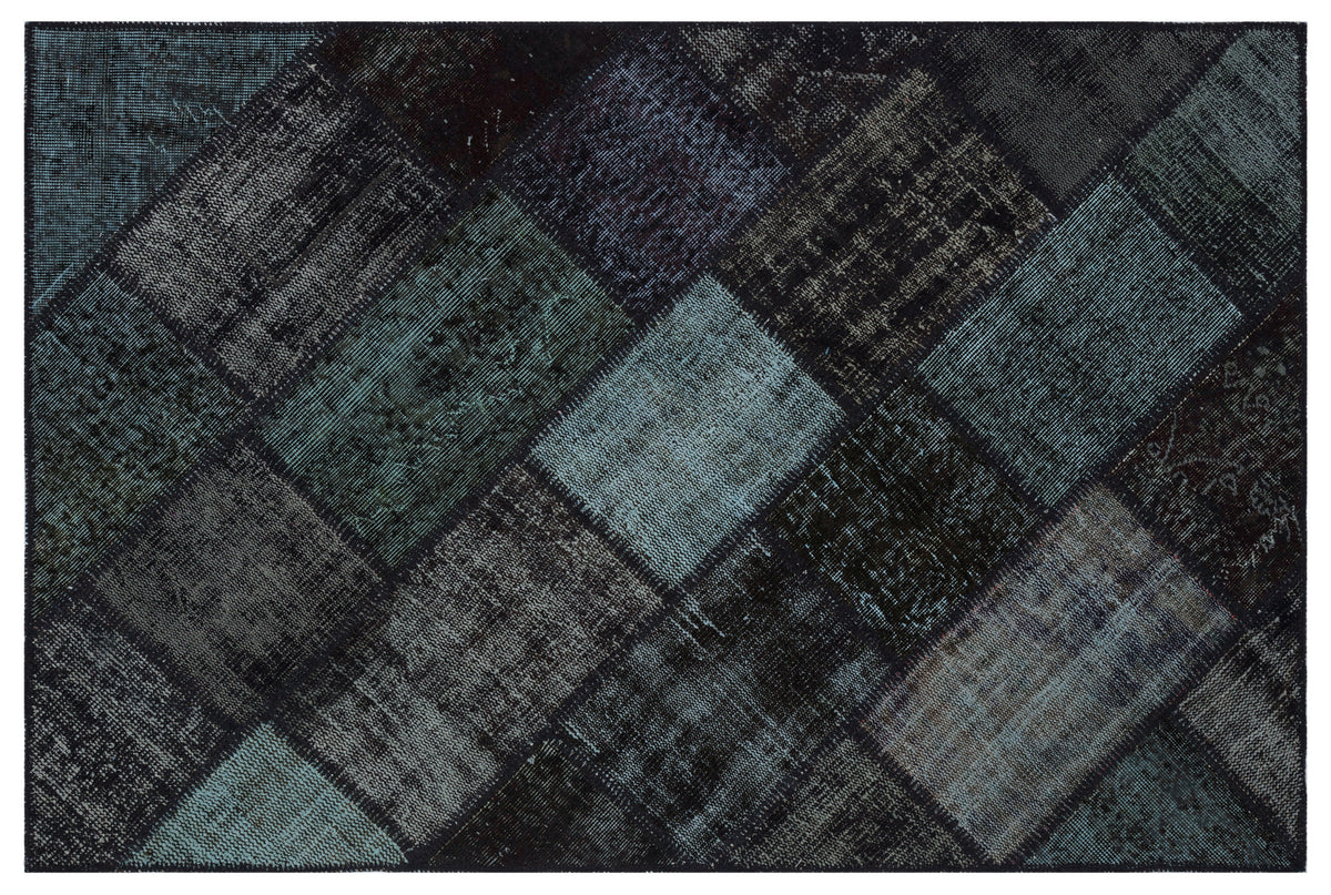 Kilva Siyah ve Antrasit Patchwork Desenli El Dokuma Halı 120x180 cm