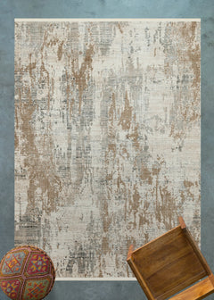 Krem Soyut Modern Etnik Desenli Halı  | Makinada Yıkanabilir | Hav Toz Vermez | Leke Tutmayan | Kaymaz Taban | Dijital Makine Baskı | Salon Yolluk Mutfak Halısı