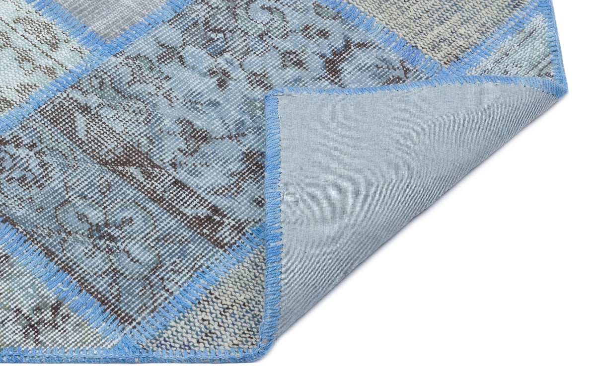Kilva Mavi ve Gri Patchwork Desenli El Dokuma Halı 120x180 cm – detay görünümü