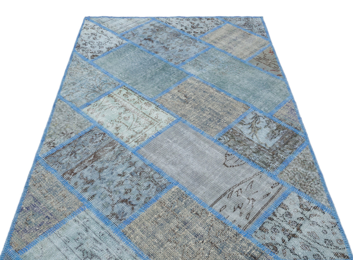 Kilva Mavi ve Gri Patchwork Desenli El Dokuma Halı 120x180 cm – detay görünümü
