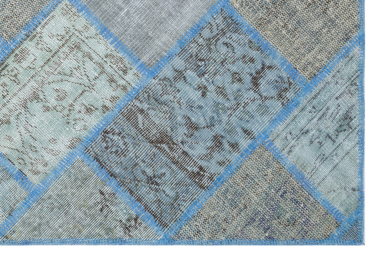 Kilva Mavi ve Gri Patchwork Desenli El Dokuma Halı 120x180 cm – detay görünümü