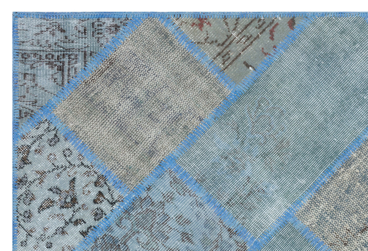 Kilva Mavi ve Gri Patchwork Desenli El Dokuma Halı 120x180 cm – detay görünümü