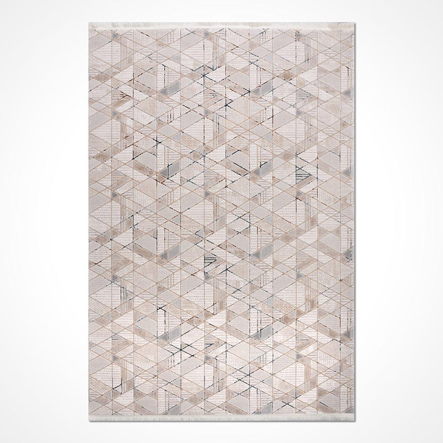 Bej Gold Dokulu Geometrik Triko Halı - Pati Dostu - Toz Vermez