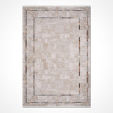 Beige Cream Modern Geometric Living Room Rug Block Pattern - Acrylic