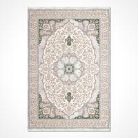 Cream Medallion Area Rug with Grey & Green Details