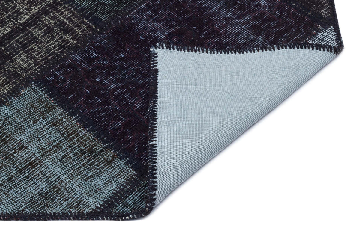 Kilva Siyah ve Gri Patchwork Desenli El Dokuma Halı 120x180 cm – detay görünümü