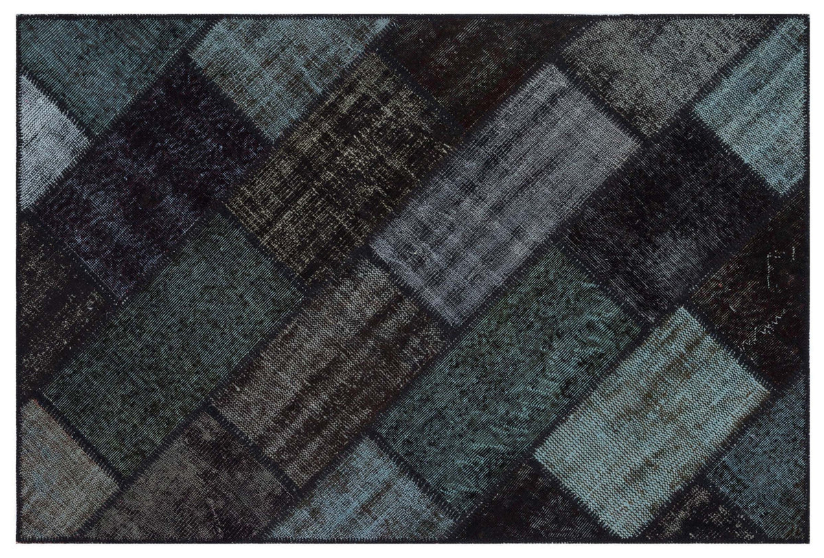 Kilva Siyah ve Gri Patchwork Desenli El Dokuma Halı 120x180 cm