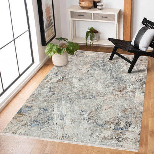 Krem Soyut Modern Etnik Desenli Halı  | Makinada Yıkanabilir | Hav Toz Vermez | Leke Tutmayan | Kaymaz Taban | Dijital Makine Baskı | Salon Yolluk Mutfak Halısı