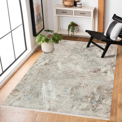 Krem Soyut Modern Etnik Desenli Halı  | Makinada Yıkanabilir | Hav Toz Vermez | Leke Tutmayan | Kaymaz Taban | Dijital Makine Baskı | Salon Yolluk Mutfak Halısı