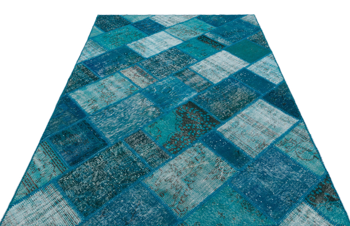 Kilva Turkuaz ve Lacivert Patchwork Desenli El Dokuma Halı 160x230 cm – detay görünümü