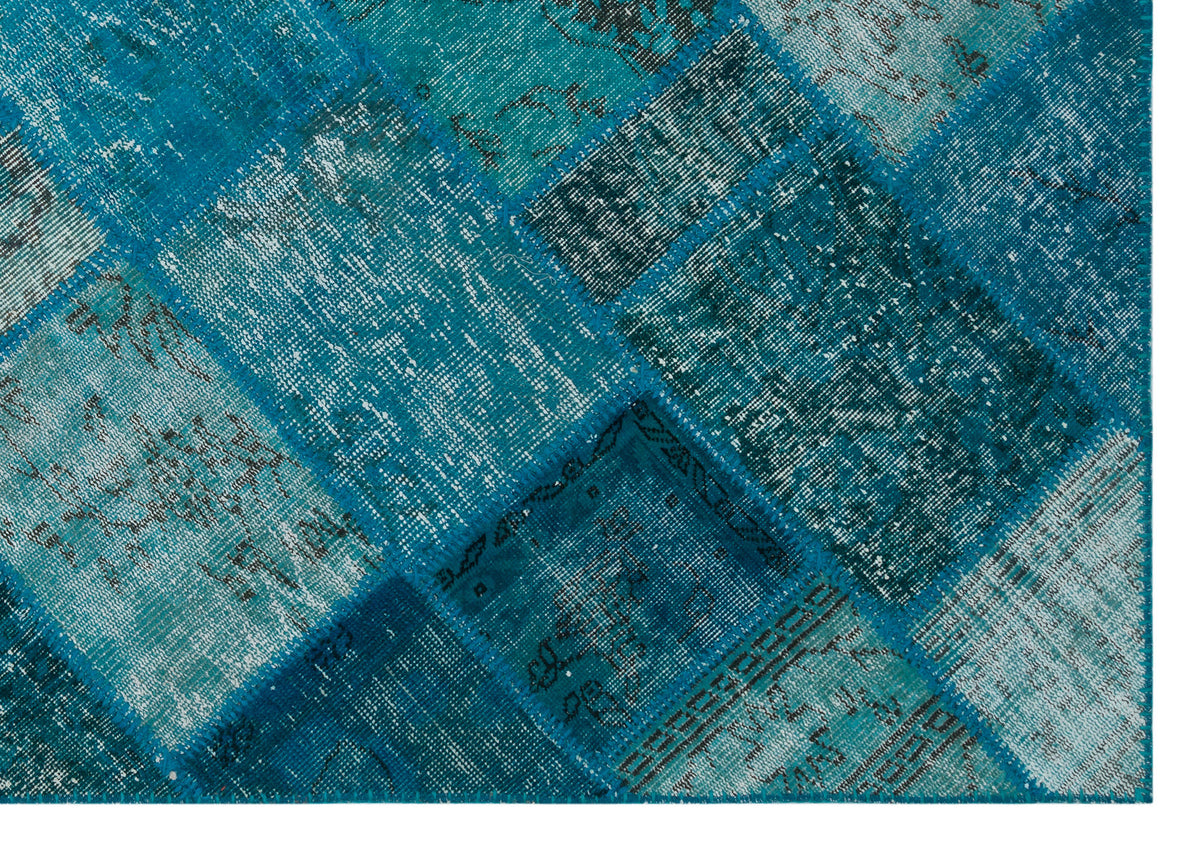 Kilva Turkuaz ve Lacivert Patchwork Desenli El Dokuma Halı 160x230 cm – detay görünümü