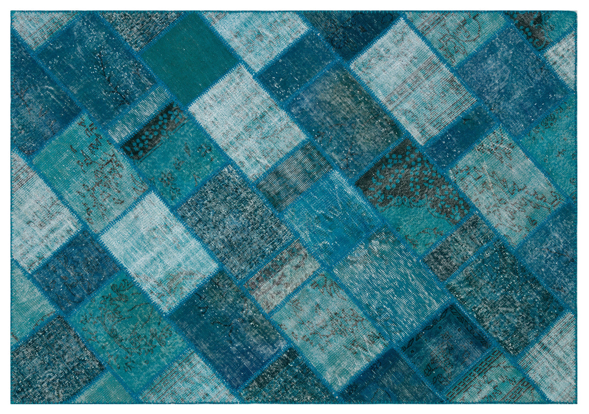 Kilva Turkuaz ve Lacivert Patchwork Desenli El Dokuma Halı 160x230 cm