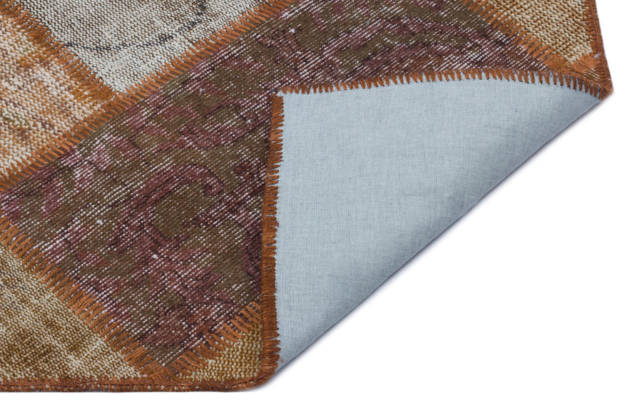 Kilva Kahverengi ve Bej Patchwork Desenli El Dokuma Halı 160x230 cm – detay görünümü