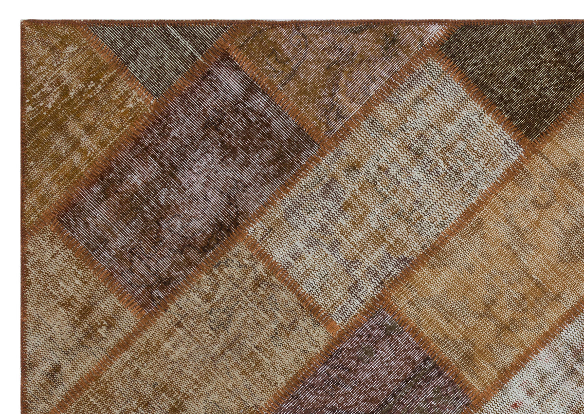 Kilva Kahverengi ve Bej Patchwork Desenli El Dokuma Halı 160x230 cm – detay görünümü