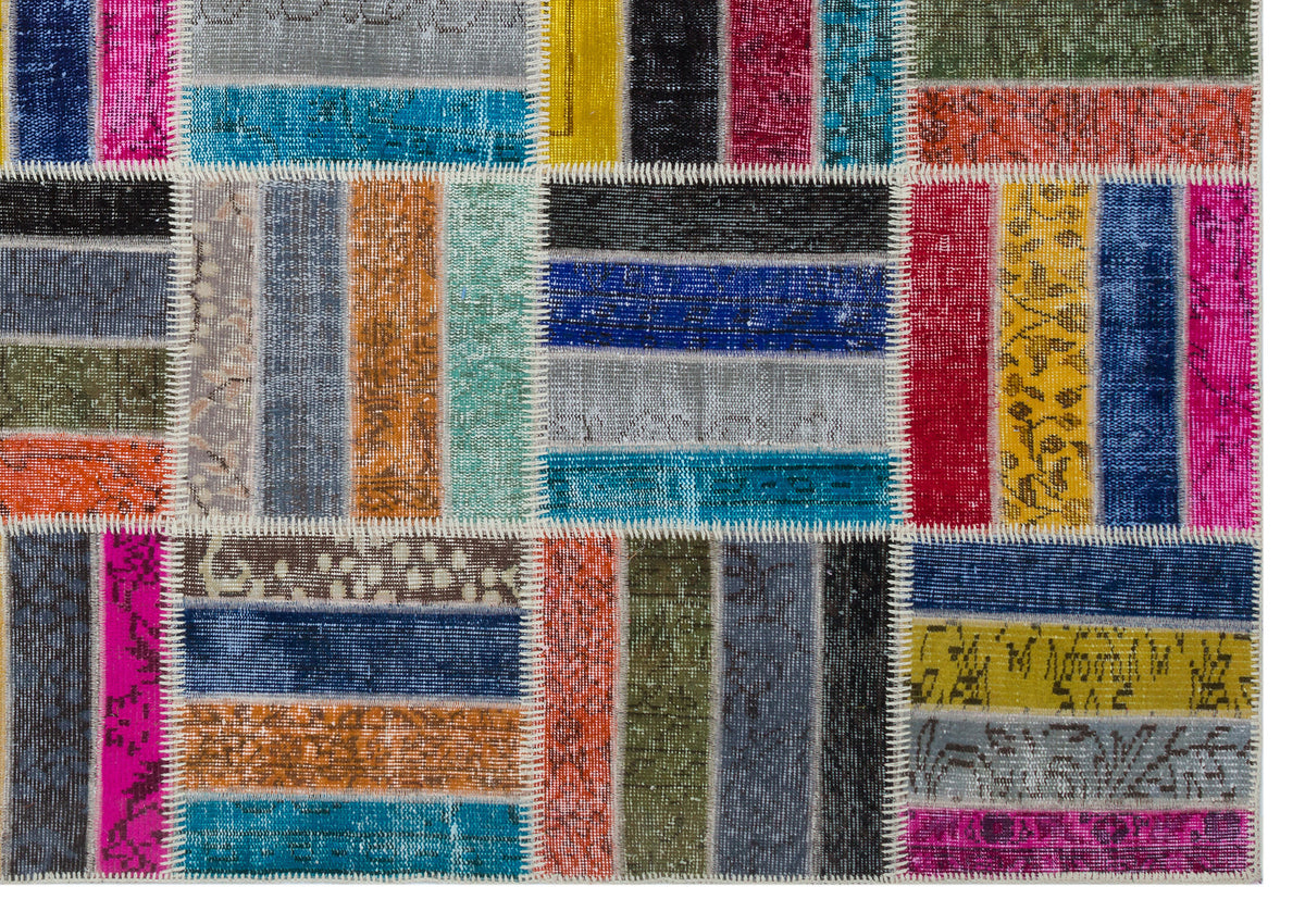 Kilva Çok Renkli ve Beyaz Patchwork Desenli El Dokuma Halı 200x280 cm – detay görünümü
