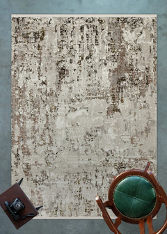 Bej Soyut Modern Etnik Desenli Halı  | Makinada Yıkanabilir | Hav Toz Vermez | Leke Tutmayan | Kaymaz Taban | Dijital Makine Baskı | Salon Yolluk Mutfak Halısı