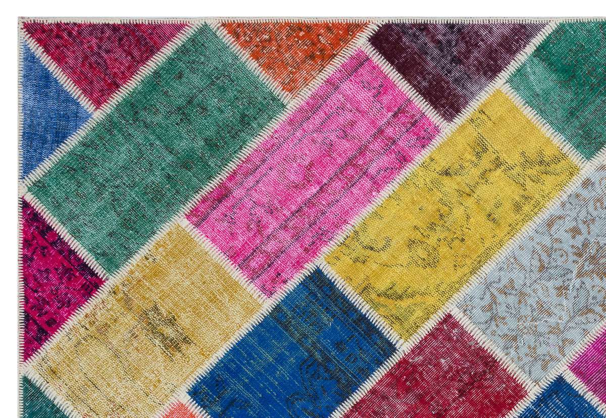 Kilva Çok Renkli ve Beyaz Patchwork Desenli El Dokuma Halı 190x280 cm – detay görünümü