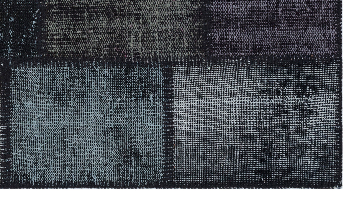 Kilva Siyah ve Antrasit Patchwork Desenli El Dokuma Halı 80x150 cm – detay görünümü