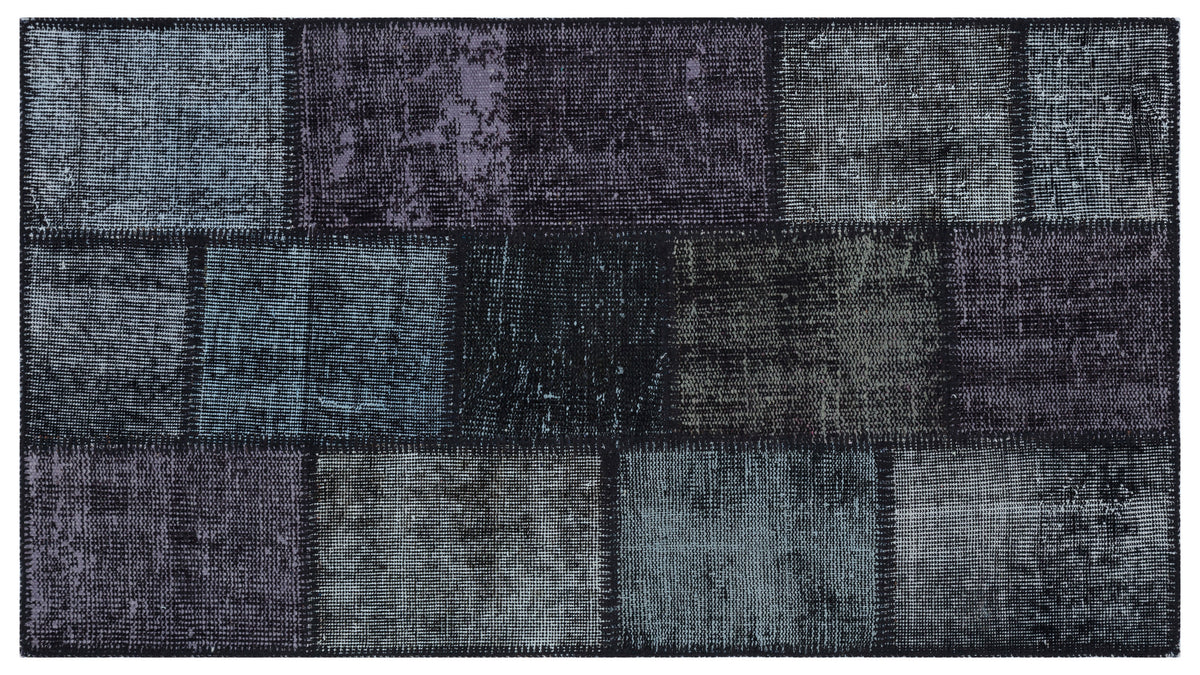 Kilva Siyah ve Antrasit Patchwork Desenli El Dokuma Halı 80x150 cm