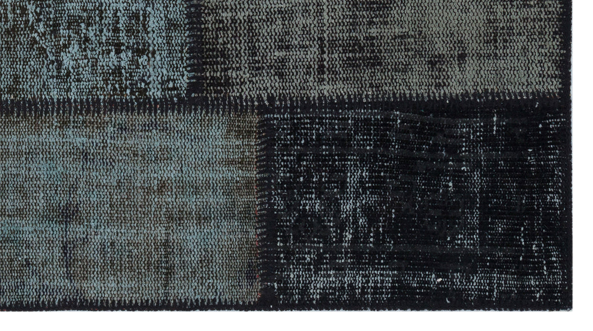 Kilva Siyah ve Gri Patchwork Desenli El Dokuma Halı 80x150 cm – detay görünümü