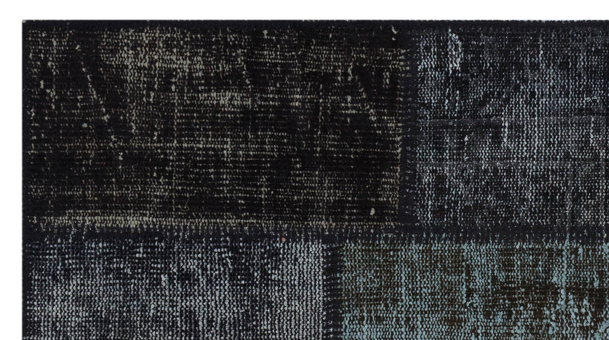 Kilva Siyah ve Gri Patchwork Desenli El Dokuma Halı 80x150 cm – detay görünümü