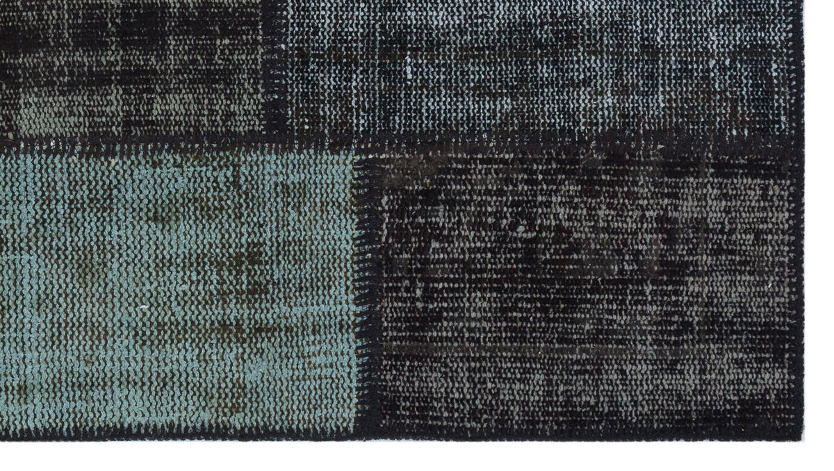 Kilva Siyah ve Gri Patchwork Desenli El Dokuma Halı 80x150 cm – detay görünümü